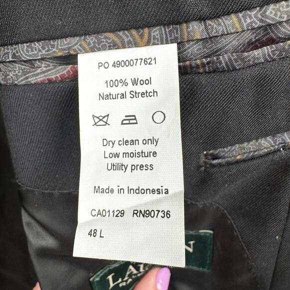 Lauren Ralph Lauren Men's Blazer Sport Coat Jacket Wool 2 Button Black 46L Long - Picture 11 of 12